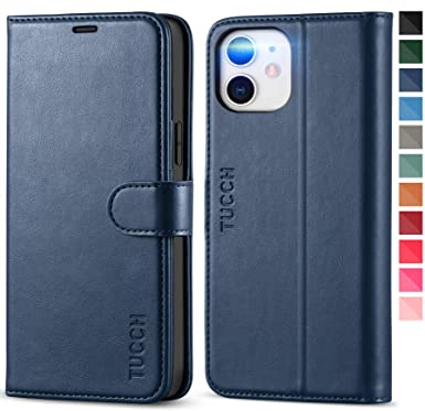TUCCH iPhone 12 Case, iPhone 12 Pro Wallet Case with RFID Blocking Credit Card Holder Kickstand Magnetic Closure TPU Shockproof Folio Case Compatible with iPhone 12/12 Pro 5G (6.1" 2020) - Dark Blue