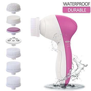 Face Brush, PIXNOR Waterproof Facial Cleansing Brush with 7 Brush Heads for Deep Cleansing, Gentle Exfoliating, Removing Blackhead, Massaging