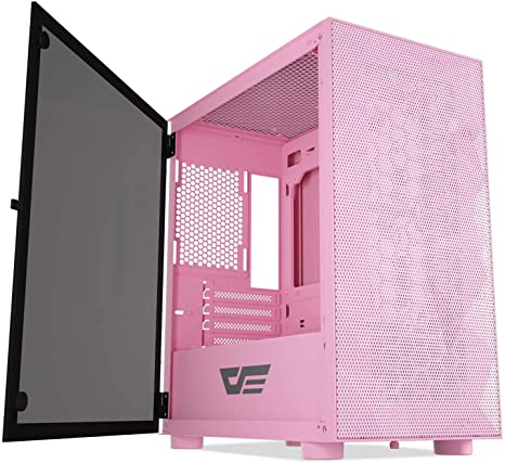 darkFlash Micro ATX Mini ITX Tower MicroATX Computer Case with Magnetic Design Wide Open Door Opening Tempered Glass Swing Type Side Panel (DLM21 MESH-Pink)