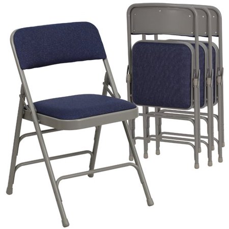 Hercules Hinged Fabric Padded Folding Chair - 4-Pack, Navy Blue