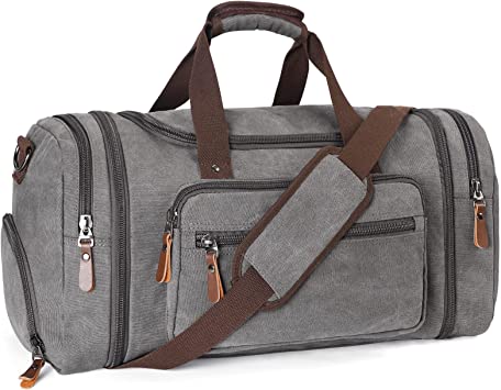 Canva Duffle Bag for Travel 45L/55L Weekender Bag with Shoe Compartment Mens Women Duffel Bag Overnight Bag (Grey)