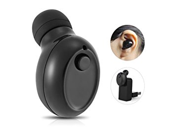 SolidPin Ultra Mini Bluetooth Headset Headphone Invisible Wireless Earbud Earpiece Earphone with Mic & Hands free Calls for iPhone Samsung Android Cell Phone, iPod iPad, Laptop - Black