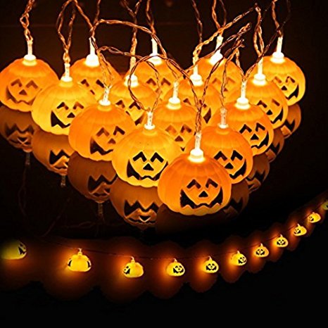 Halloween Pumpkin String Lights, Jack-O-Lantern Pumpkin Lights Battery Powered LED Fairy String Lights 3D Pumpkin Lantern Lights String - 11feet 16 LED Warm White Halloween Decoration Lights