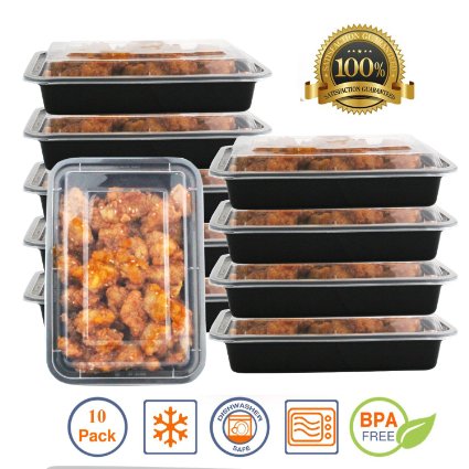 Pakkon 1 Compartment Bento Box  Durable Plastic Lunch Container with Airtight Lid 8226 Use For 21 Day Fix Meal Prep and Portion Control 8226 Lunch box For kids and adults 10 pack