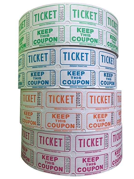Raffle Tickets - (4 Rolls of 2000 Double Tickets) 8,000 Total 50/50 Raffle Tickets (Lime/Blueberry/Tangerine/Raspberry)