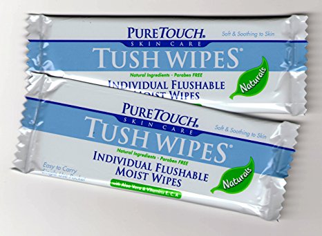 PureTouch Tush Wipes NATURALS for adults Individual Flushable Moist Wipes Bulk of 350 Single-Use-Packets