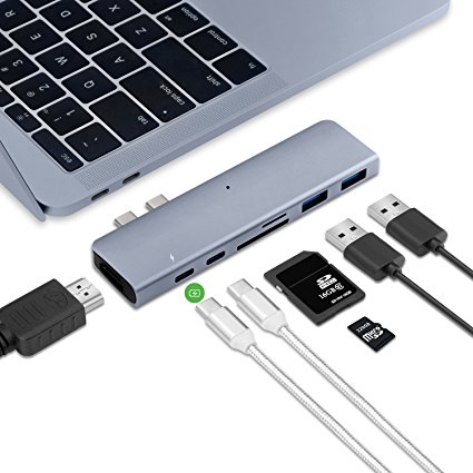 USB C Hub, Topoint Type C to HDMI 4K Adapter with 2 USB3.0 Ports, Thunderbolt 3 Port, USB-C Female Ports, SD/ Micro SD Card Reader for 2016/ 2017 MacBook Pro 13/ 15 inch