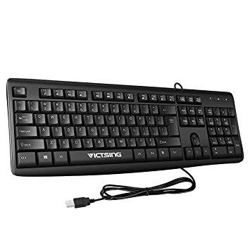 VicTsing 104-Keys Wired Keyboard, Spill Resistant USB Keyboard for Windows 10/ 8 / 7 / Vista / XP, Mac, Linux, with 1.5 Meters USB Cable,Black