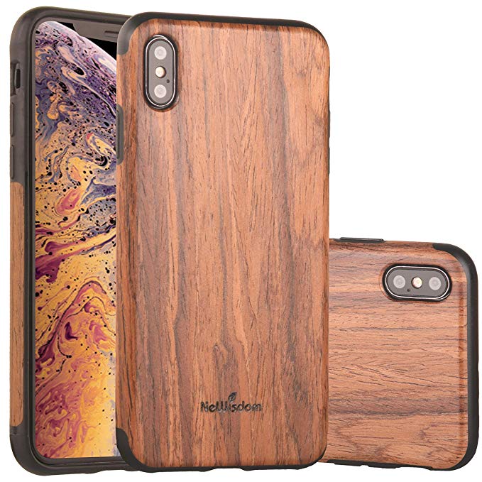 NeWisdom iPhone Xs Max Case Wood, iPhone X S Max Wood Case Unique Slim Thin Soft Protective Anti-Shock Shockproof (6.5" iPhone 2018 Sandal)
