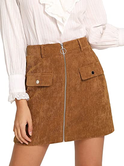 WDIRA Women's O Ring Zip Front High Waist A-line Mini Short Bodycon Skirt