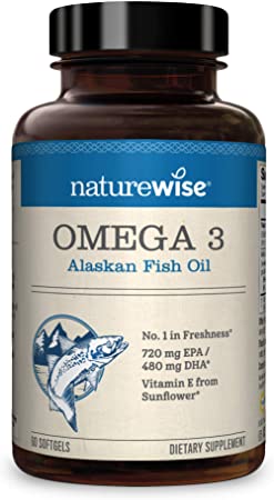 NatureWise Wild Caught Alaskan Fish Oil 2000mg for Heart Health, Cholesterol Supplement – Antioxidant Vitamin E, EPA and DHA with Wild AlaskOmega (Packaging May Vary) [1 Month Supply – 60 Softgels]