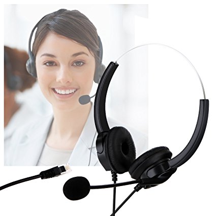 ARCHEER Hands-free Call Center Noise Cancelling Corded Binaural Headset Headphone with Microphone and 4-pin Rj9 Crystal Head for Desk Phone - Telephone Counseling Services, Insurance, Hospitals - AH32