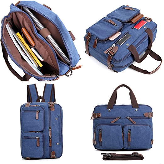 Clean Vintage Hybrid Backpack Messenger Bag | Convertible Laptop Messenger Backpack- Rucksack BookBag Daypack- Canvas
