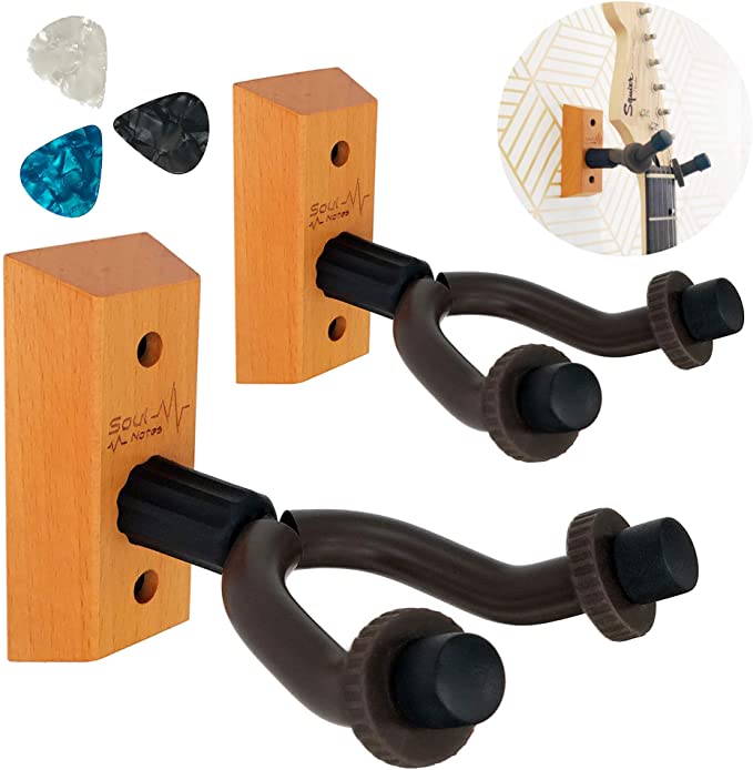 Guitar Hanger Wall Mount 2 pack - Easy to install guitar wall mount - Electric/acoustic/bass guitar wall hanger - Guitar wall hook for string instruments - wood guitar holder - aesthetic guitar mount