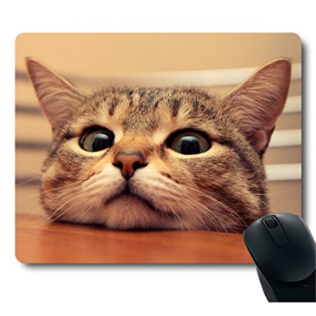 Curious Cute Cat Look at you with Eager Eyes on Table Customized Mouse Pad