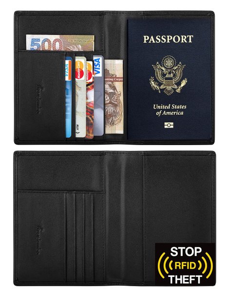 Travelambo RFID Blocking Genuine Leather Passport Holder Wallet Cover Case