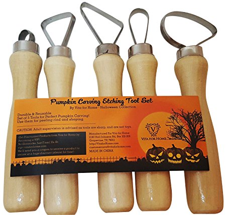 Pumpkin Carving Tools 5 Piece Set - Best Pro Level Carving Kit - Different Loop Sizes