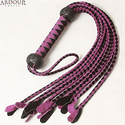 Cat O Nine Genuine Real Cow Hide Suede Leather Flogger Purple & Black Whip 09 Braided Tails
