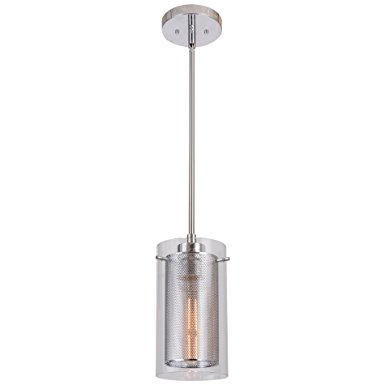 Revel Jet 8.5" Contemporary Pendant Light with Glass and Metal Inner Shade, Chrome Finish