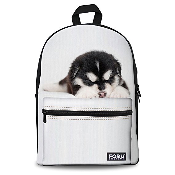 FOR U DESIGNS Cute Cat Dog Print Durable Kids Back to School Backpack Canvas Book Bag