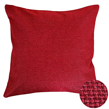 Deconovo Decorative Pillow Covers Faux Linen Pillow Case Covers With Zipper 18x18 Inch Red