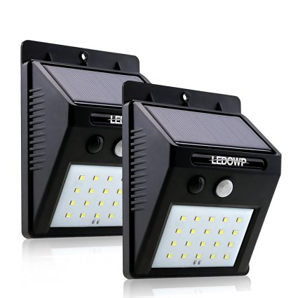 20 LED Solar Powered Motion Sensor Exterior Light, Wireless 3 Intelligent Modes Motion Activated for Outdoor Garden Patio Deck Yard Porch Driveway Stairs by LEDOWP, Easily Secured ( 2 Pack )