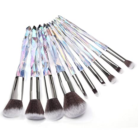 Kingtree Makeup Brush Set, 10pcs Crystal Transparent Handle Makeup Brushes Synthetic Kabuki Powder Foundation Blush Concealer Eye Shadow Eyebrow Brush