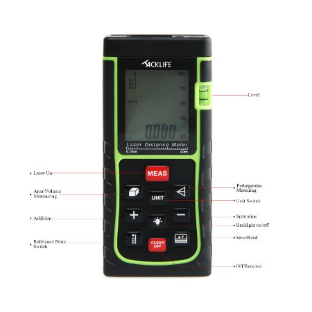 Tacklife 40m (131 Feet) Portable Laser Distance Measurer with Distance & Angle Measurement , Area & Volume Calculation; Range Finder with Min/in/ft , Tape Measure 0.05 to 40m (40M)