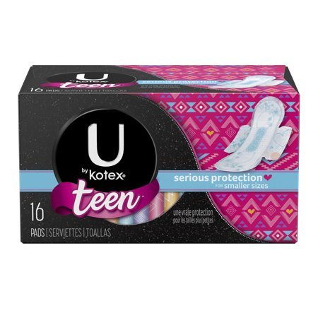 U by Kotex Ultra Thin Teen Pads with Wings, Unscented, 16 Ct