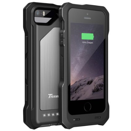 iPhone 6 Battery Case, [MFI Apple Certified] Trianium iPhone 6 Portable Charger (4.7 Inches) [Black/Silver]-3500mAh External Power Bank iPhone Protective Charging Case Back Heavy-Duty [Inlaid Metal]