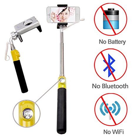 Looq G_Looq® True Wired-remote Shutter for Self Portrait Selfie Handheld Stick Monopod with Adjustable Phone Holder, No Bluetooth Matching, No Battery, No WiFi, No Limit Button Use, High Speed Shutter Response Time and Extendable Telescoping Selfie Pole for Android and iOS Smartphones(Samsung, HTC, Sony, iPhone etc.)