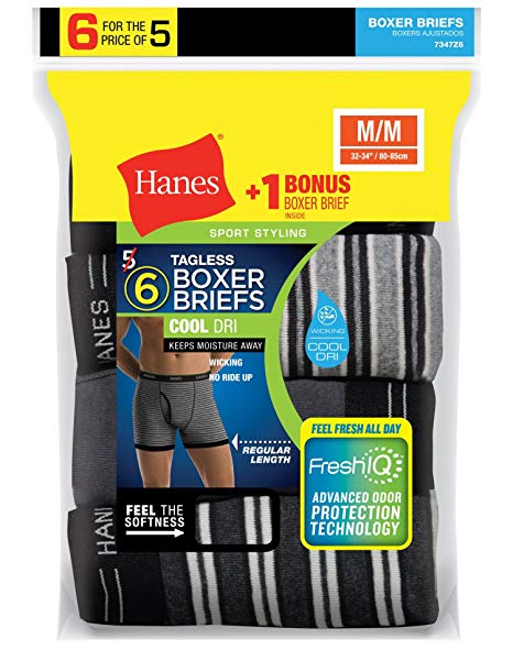 Hanes Men's 6-Pack Striped Sport Boxer Briefs (5   1 Free Bonus Pack)