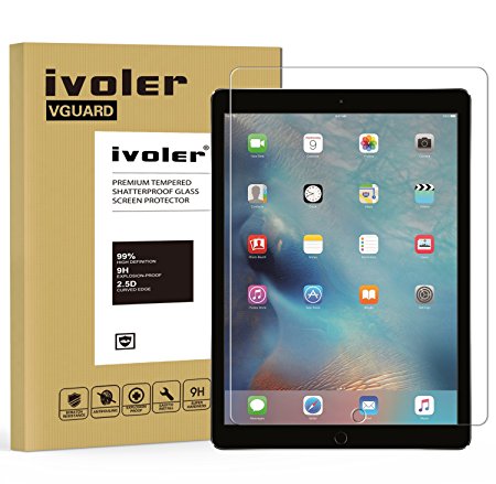 iVoler Apple iPad Pro 12.9'' inch Screen Protector with Ultra Clear 9H Hardness Tempered Glass for Apple iPad Pro 12.9'' - Lifetime Replacement Warranty