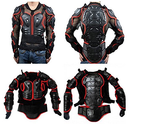 Motorcycle Full Body Armor Protector Pro Street Motocross ATV Guard Shirt Jacket with Back Protection Black & Red XL