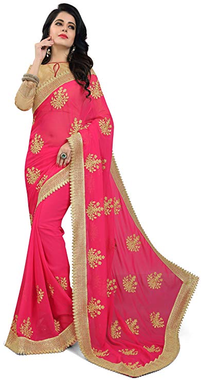 Aneeka Fashion Pink Gajari, Navy Blue, Green, Yellow And Red Color Georgette Fabric Sari Designer Indian Sarees