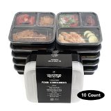 10-Pack Premium 3-Compartment Stackable Food Storage Containers with Lids 9679 Microwave Dishwasher Safe and Reusable 9679 Bento Lunch Box  Meal Prep with Divider Plates by California Home Goods