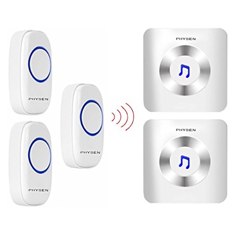 PHYSEN Model B Wireless Doorbell kit with 3 Push Buttons and 2 Plugin Receivers,Operating at 1000ft Range,4 Adjustable Volume Levels, 52 Melodies Chimes,No Batteries Required for Receivers