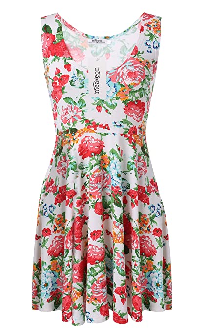 Women's Casual Fit and Sleeveless Flare Floral Midi Dress