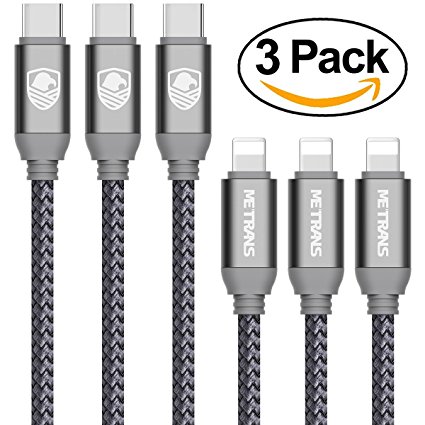 Type C to Lightning Cable, Metrans 3FT Nylon Braided USB C 3.1 Male to Lightning Charging Cord (3FT/3-Pack,Grey)