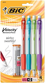 BIC Velocity Mechanical Pencil, Refillable, Thick Point (0.9 mm), 4-Count
