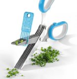 Herb Scissors Best Quality - Easy Clean Multipurpose 5 Stainless Steel Blades Kitchen Shears - Ergonomic Design with Cleaning Comb - Heavy Duty Durable Culinary Cutter with Sharp Blade - Blue Color