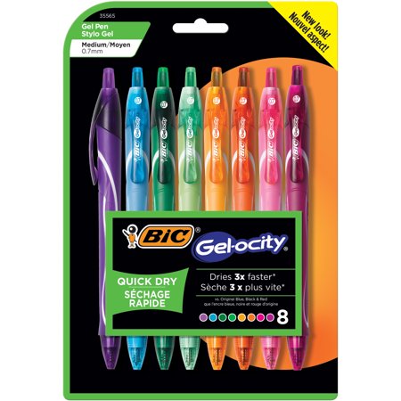 BIC Gelocity Quick Dry Retractable Fashion Gel Pen, Medium Point, Assorted Colors, 8 Count