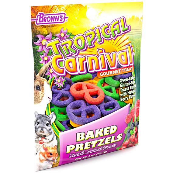 F.M. Brown'S Tropical Carnival Baked Pretzels Treat For Small Animals, 2-Oz Bag - Gluten Free Chewing Treat For Improved Tooth And Gum Health