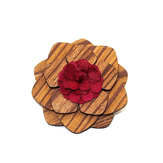 Men's Wood Lapel Flower Wooden Brooch Boutonniere Pin for Suit Wedding Corsage