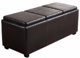 Simpli Home Avalon Faux Leather Rectangular Storage Ottoman with 3 Serving Trays Large Brown