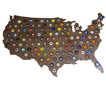 Giant USA Beer Cap Map - 3ft Wide - Craft Beer Cap Holder (Natural Wood) (Dark Stain)