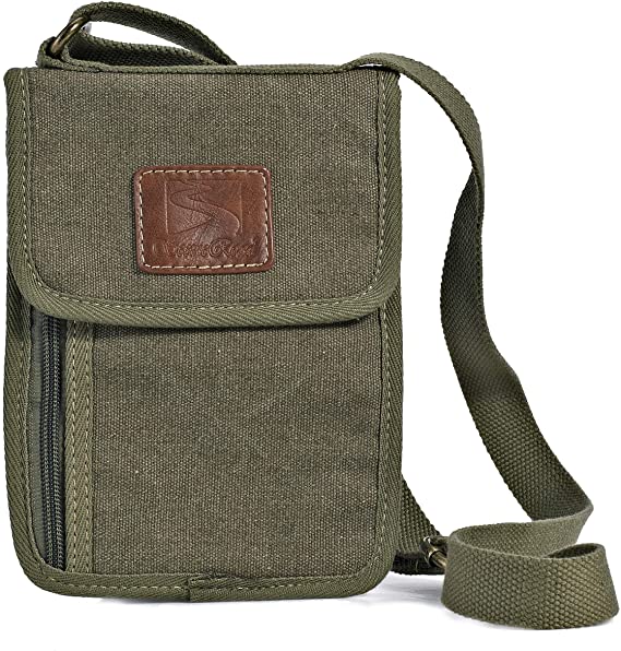 Neck Wallet Passport Holder Passport lanyard Holder Passport Bag, Passport Bag with Strap, Phone Bag Canvas, Military Green Unisex