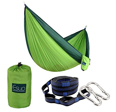 Esup Single & Double Camping Hammock With Tree Straps - Portable Lightweight Parachute Nylon Hammock for Backpacking, Camping, Travel, Beach, Yard