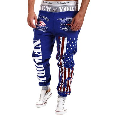 Pishon Men's Jogger Pants Casual Flag Pattern Hip Pop Jogging Cotton Sweat Pants