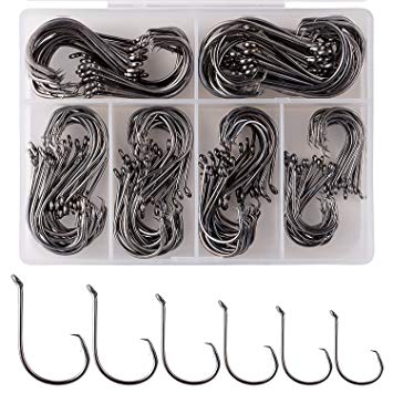 Bassfront 180 Pcs Octopus Circle Offset Fishing Hooks in Assorted Sizes, Tackle Box, for Saltwater and Freshwater Fishing